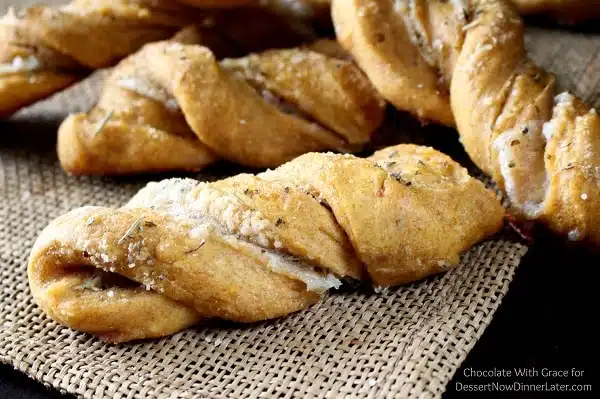 Savory Pumpkin Twists - Soft, moist yeast rolls featuring savory pumpkin flavors