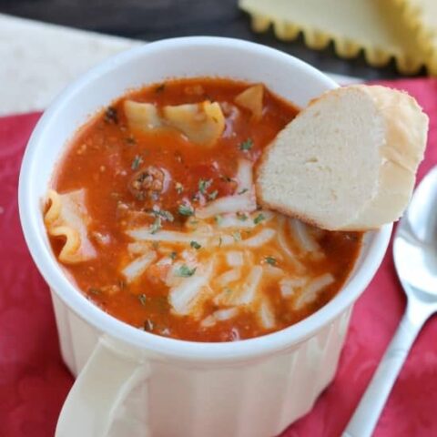 Lasagna Soup - tastes just like a meat lasagna in a comforting soup! From DessertNowDinnerLater.com