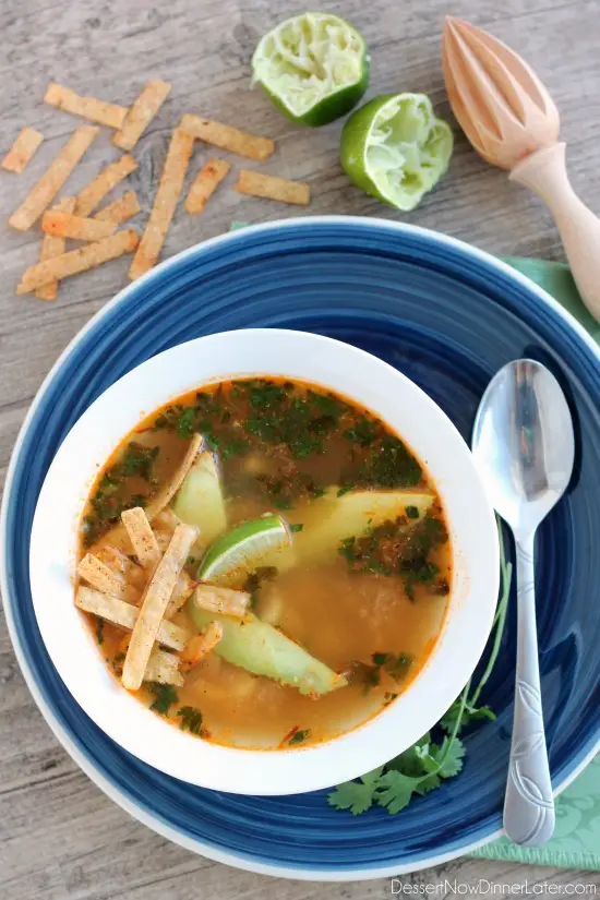  Mexican Chicken Lime Soup from DessertNowDinnerLater.com