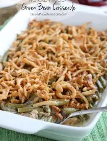 This Green Bean Casserole is made with a quick and easy homemade sauce - no cream soup needed! From DessertNowDinnerLater.com