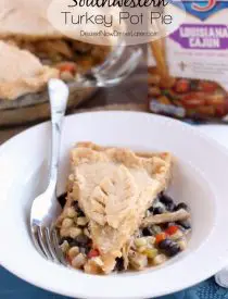 Use that leftover Thanksgiving turkey in this Southwestern Turkey Pot Pie with corn, black beans, peppers, and a gravy with a kick! From DessertNowDinnerLater.com