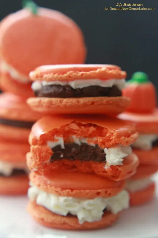 Pumpkin Spice Macarons filled with Pumpkin Spice Dark Chocolate Ganache and Pumpkin Buttercream