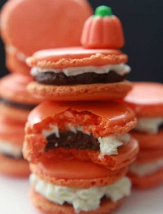 Pumpkin Spice Macarons filled with Pumpkin Spice Dark Chocolate Ganache and Pumpkin Buttercream