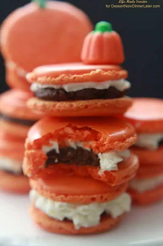 Pumpkin Spice Macarons filled with Pumpkin Spice Dark Chocolate Ganache and Pumpkin Buttercream