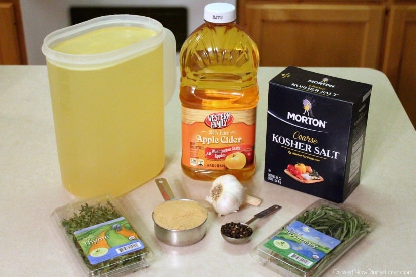 Our favorite Apple and Herb Turkey Brine with step-by-step photos on how to brine and cook a turkey to juicy perfection! From DessertNowDinnerLater.com