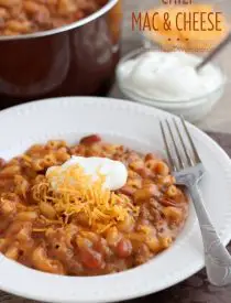 This Chili Mac and Cheese is made from scratch in 30 minutes for a warm, comforting meal! From DessertNowDinnerLater.com