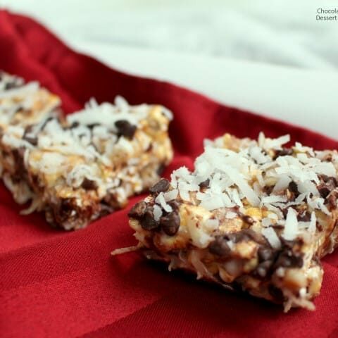 Chocolate Coconut Caramel Popcorn Bars