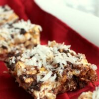 Chocolate Coconut Caramel Popcorn Bars. A quick, easy Christmas treat!