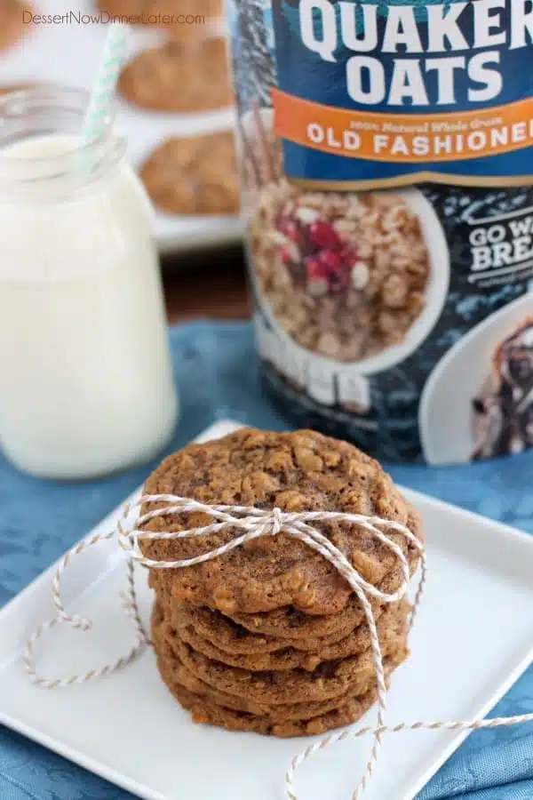 Gingersnap Oatmeal Cookies - Soft baked gingersnap cookies with the addition of old fashioned oats to make a chewy, delectable cookie! From DessertNowDinnerLater.com