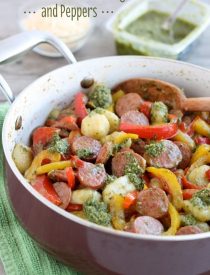 Pesto Gnocchi with Sausage and Peppers from DessertNowDinnerLater.com