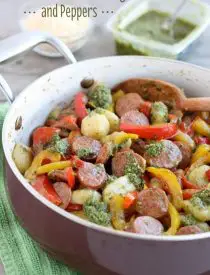 Pesto Gnocchi with Sausage and Peppers from DessertNowDinnerLater.com