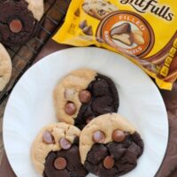 Ultimate Peanut Butter Chocolate Cookies - peanut butter and chocolate swirled cookies dotted with peanut butter filled chocolate morsels for the ultimate peanut butter chocolate cookie! From DessertNowDinnerLater.com