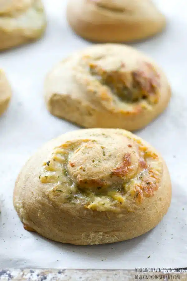 These soft dinner rolls are stuffed full of melty cheesy and lots of garlic flavor.---they're the perfect side-kick to a hot bowl of soup! 