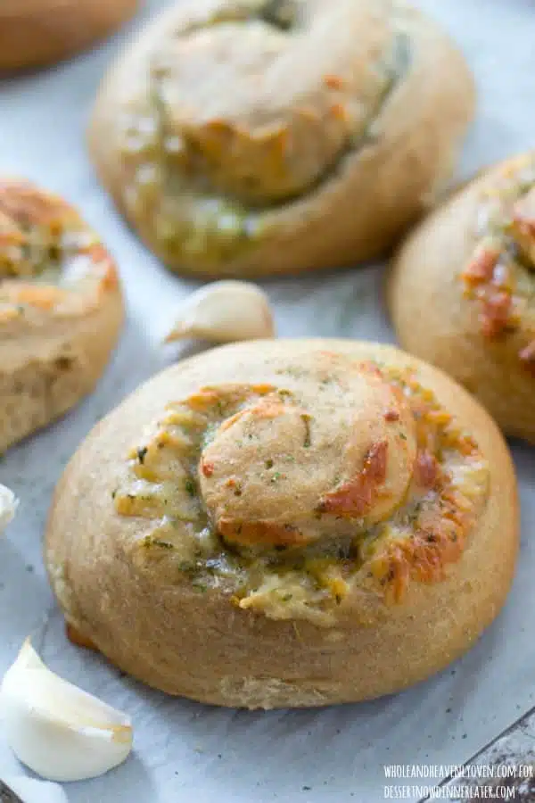 These soft dinner rolls are stuffed full of melty cheesy and lots of garlic flavor.---they're the perfect side-kick to a hot bowl of soup! 