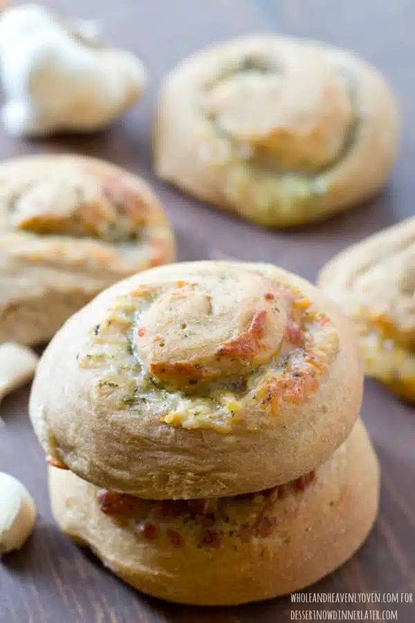 These soft dinner rolls are stuffed full of melty cheesy and lots of garlic flavor.---they're the perfect side-kick to a hot bowl of soup! 