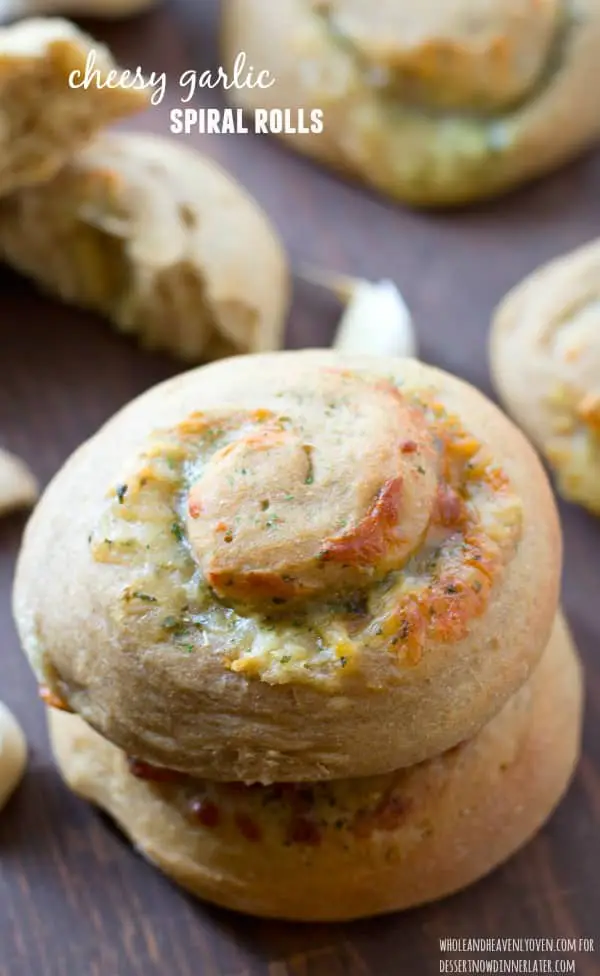 These soft dinner rolls are stuffed full of melty cheesy and lots of garlic flavor.---they're the perfect side-kick to a hot bowl of soup! 