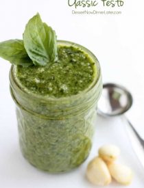 Fresh basil, toasted pine nuts, shredded parmesan cheese, fresh garlic cloves, pure olive oil, and sea salt come together to create this Classic Pesto that can be used on pasta, sandwiches, or in soups!