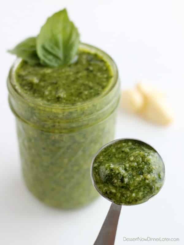 Fresh basil, toasted pine nuts, shredded parmesan cheese, fresh garlic cloves, pure olive oil, and sea salt come together to create this Classic Pesto that can be used on pasta, sandwiches, or in soups!