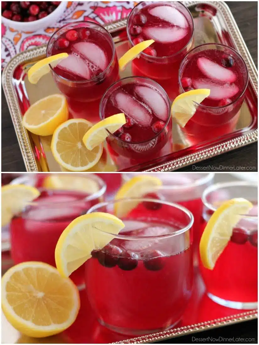 Sparkling Cranberry Punch - the perfect beverage for a non-alcoholic party drink or mocktail with only 3 ingredients!