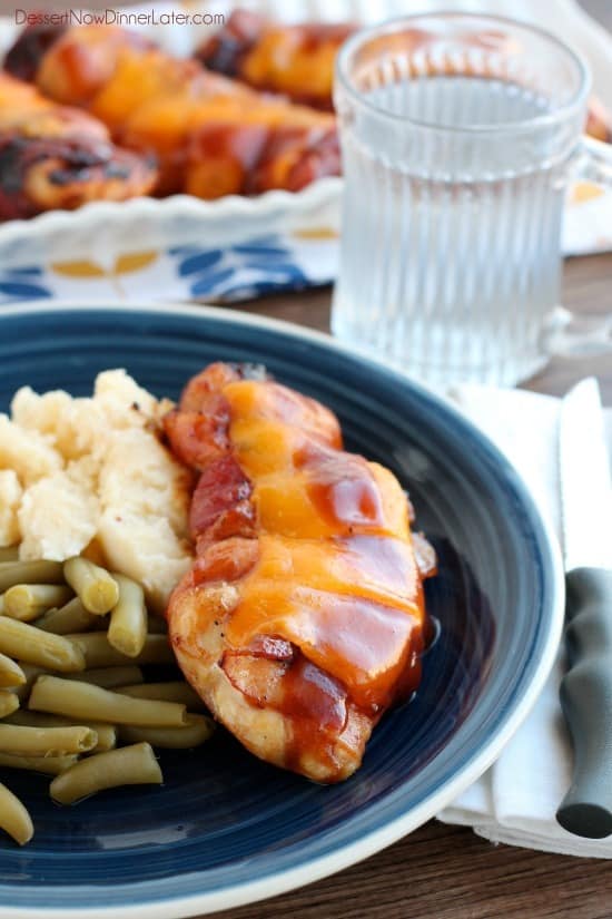 This Barbecue Chicken with Bacon and Cheddar is an easy and delicious 4-ingredient dinner that will have you firing up the grill up any time of the year!