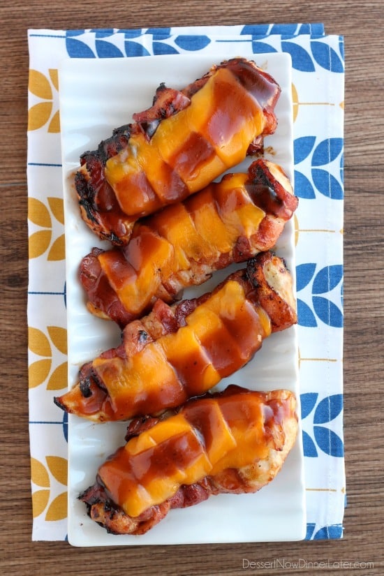This Barbecue Chicken with Bacon and Cheddar is an easy and delicious 4-ingredient dinner that will have you firing up the grill up any time of the year!