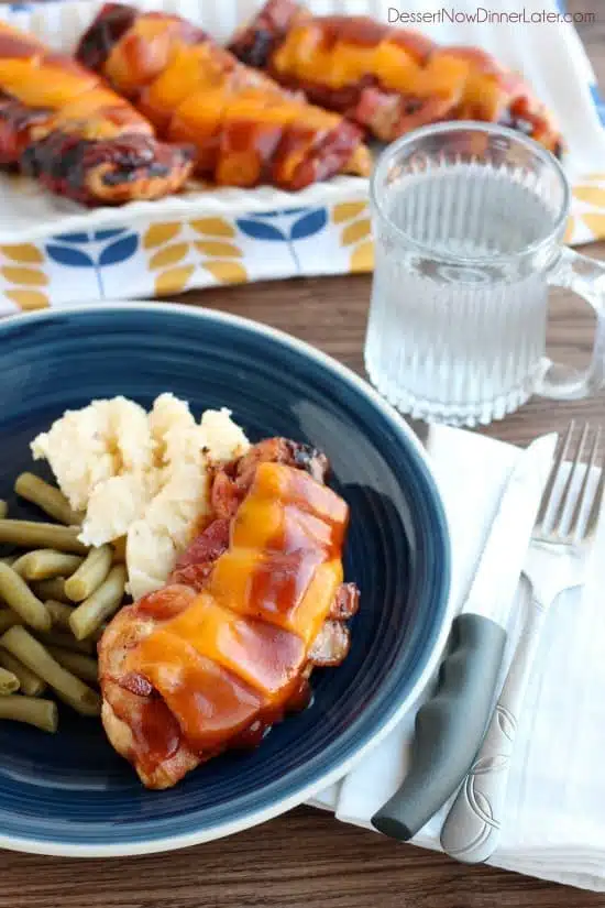 This Barbecue Chicken with Bacon and Cheddar is an easy and delicious 4-ingredient dinner that will have you firing up the grill up any time of the year!