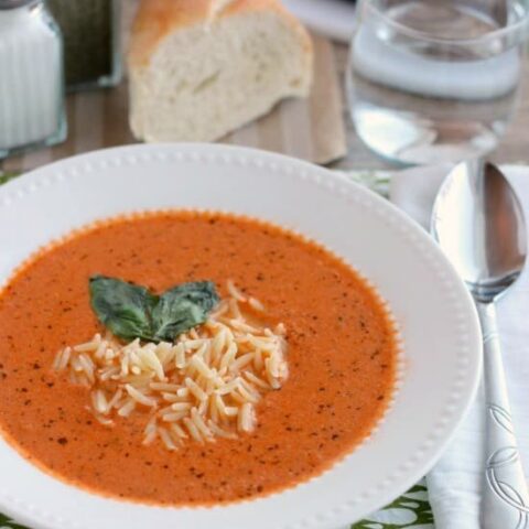 This Copycat Zupas Tomato Basil Soup is spot on! With fresh made basil pesto, whole tomatoes, and sauteed vegetables, cooked slow, and pureed smooth. This is one soup you’ll love to create at home served with al dente orzo pasta!