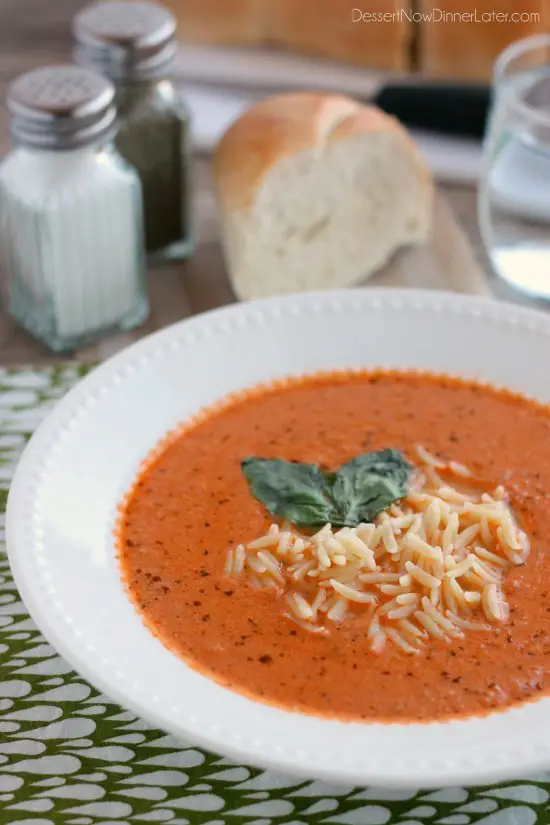 This Copycat Zupas Tomato Basil Soup is spot on! With fresh made basil pesto, whole tomatoes, and sauteed vegetables, cooked slow, and pureed smooth. This is one soup you’ll love to create at home served with al dente orzo pasta!