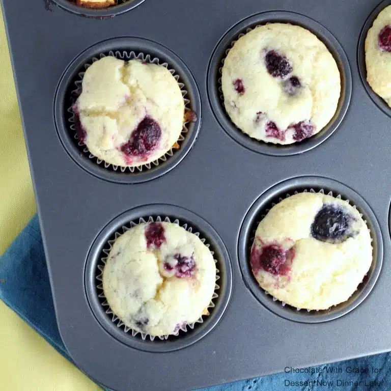 These soft and fluffy Lemon Berry Muffins whip up in less than a half hour and are perfect for brunch.