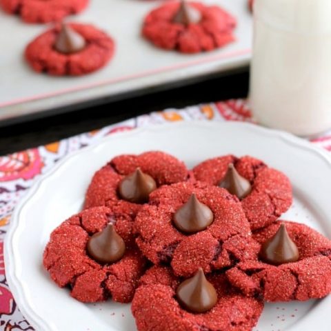 Red Velvet Blossoms - only 6 ingredients to make these chewy, chocolatey, red velvet cookies! Perfect for Valentine's Day or Christmas!