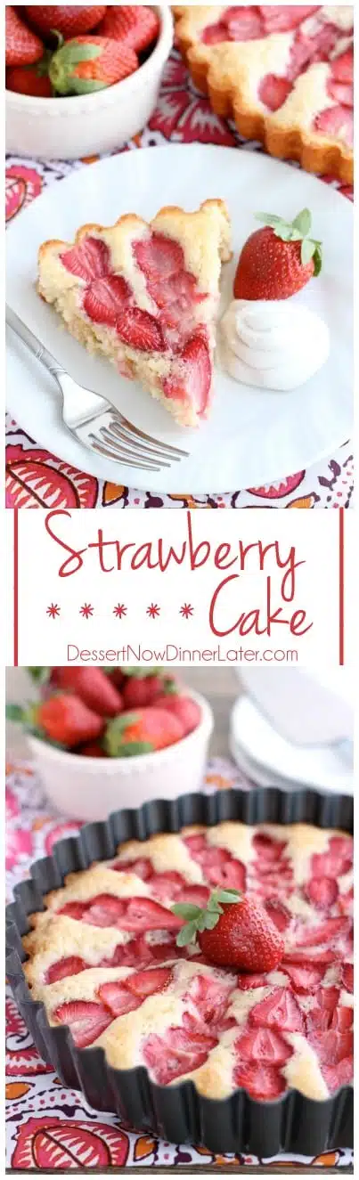 This Strawberry Cake is lightly sweet, layered with fresh sliced strawberries, and is served with a side of coconut whipped cream. A stunning and delicious dessert for any occasion or Valentine's Day.