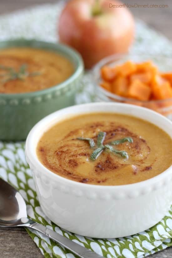 Sweet Potato Apple and Sage Soup is simple, nutritious, and heats up and blends smooth in 90 seconds with a Blendtec!