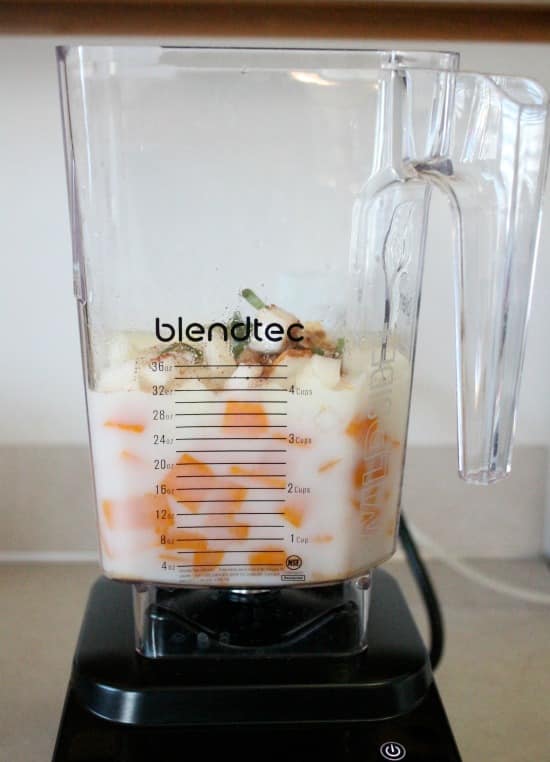 A Blendtec blender heats up and blends smooth this Sweet Potato Apple and Sage Soup in just 90 seconds!
