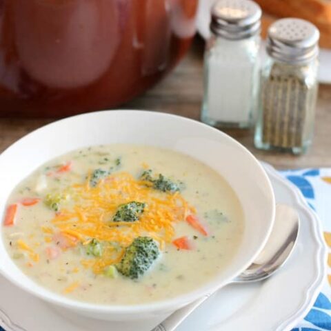 This Vegetable Chowder (also called Broccoli Cheese Potato Soup) is smooth, creamy, cheesy, and full of tender cooked vegetables. It's comfort food to keep you warm and full!