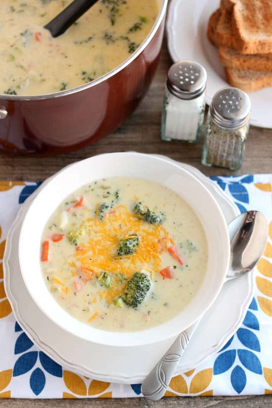 This Vegetable Chowder (also called Broccoli Cheese Potato Soup) is smooth, creamy, cheesy, and full of tender cooked vegetables. It's comfort food to keep you warm and full!
