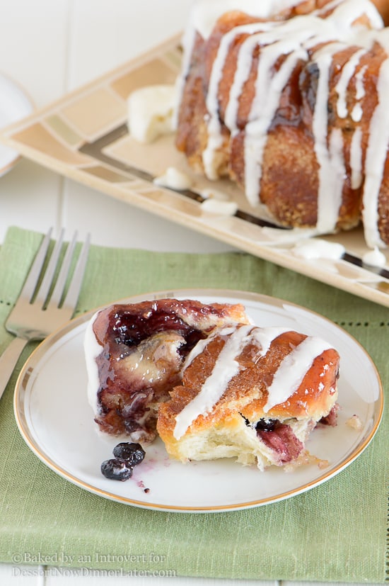 Blueberry Stuffed PullApart Bread with Lemon Cream Cheese Glaze