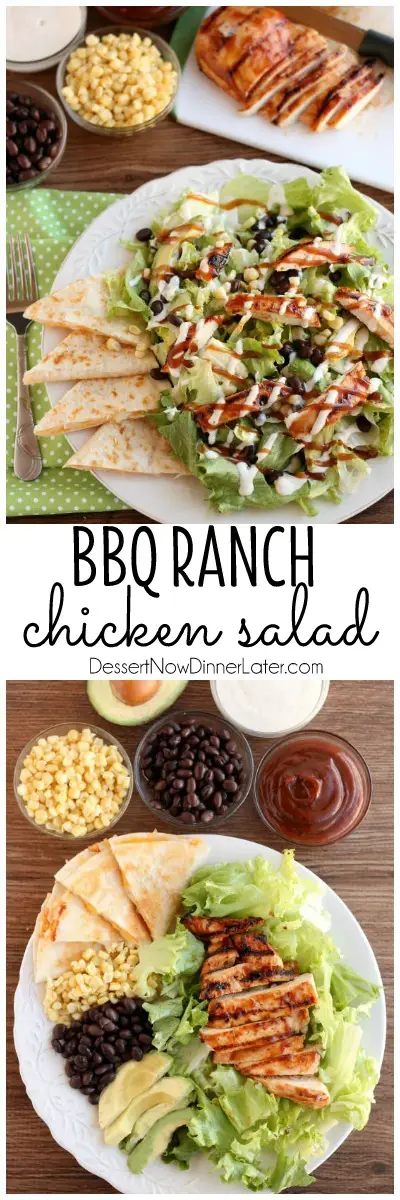 BBQ Ranch Chicken Salad - Mexican flavors meet good old American barbecue in this green salad served with ranch dressing.