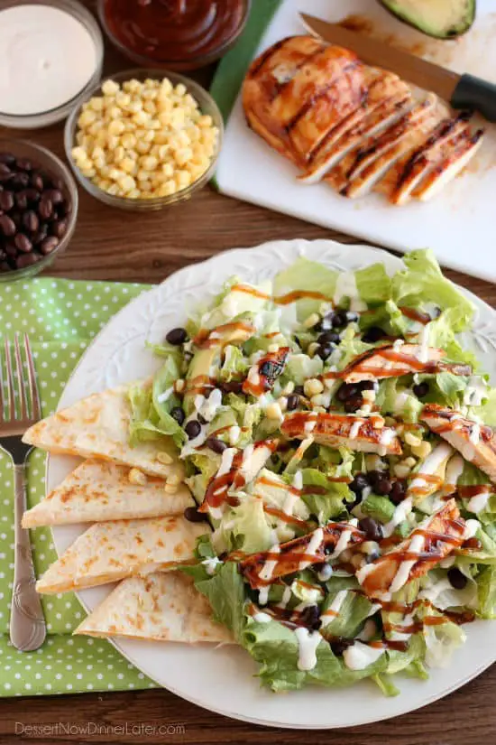 BBQ Ranch Chicken Salad - Mexican flavors meet good old American barbecue in this green salad served with ranch dressing.