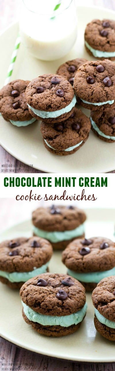 Chocolate Mint Cream Cookie Sandwiches - A fresh minty coconut cream sandwiched between two double-chocolate cookies - a match made in heaven!