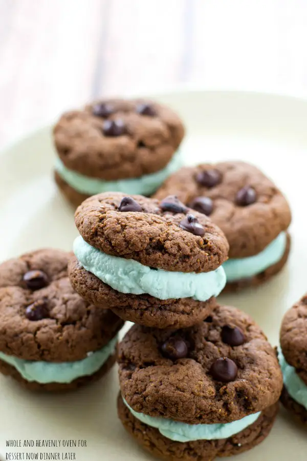 These festive cookie sandwiches are so simple to prepare, yet they're so much fun to eat! A fresh minty coconut cream sandwiched between two double-chocolate cookies is a match made in heaven.