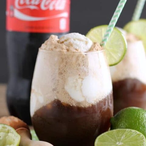 Dirty Coke Floats – smooth coconut ice cream, a tangy squeeze of lime, and fizzy Coca-Cola creates this addicting ice cream-soda float!