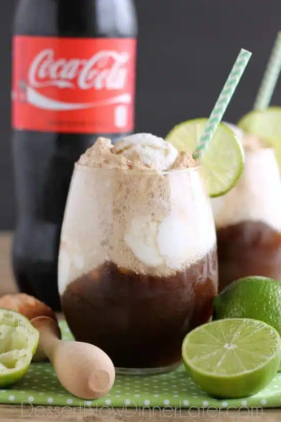 Dirty Coke Floats – smooth coconut ice cream, a tangy squeeze of lime, and fizzy Coca-Cola creates this addicting ice cream-soda float!