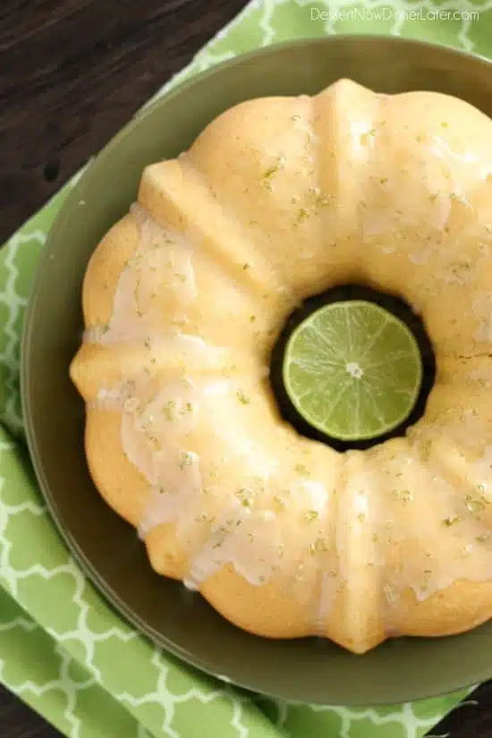 This Lime Bundt Cake is easy to whip up and tastes like pound cake with a tangy lime glaze on top!