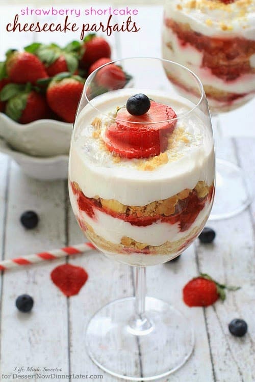 No-Bake Strawberry Shortcake Cheesecake Parfaits