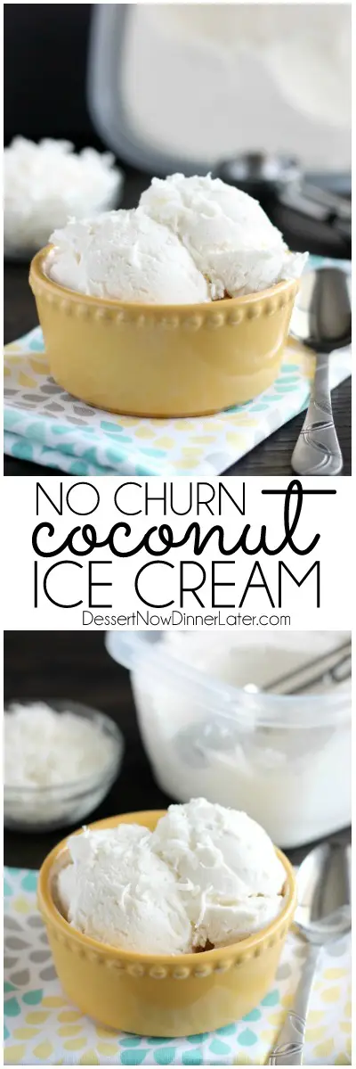 No Churn Coconut Ice Cream - only 2 ingredients to make this creamy, smooth coconut ice cream without a machine!