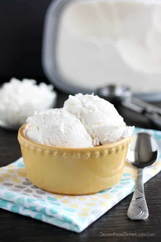 No Churn Coconut Ice Cream - only 2 ingredients to make this creamy, smooth coconut ice cream without a machine!