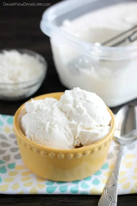 No Churn Coconut Ice Cream - only 2 ingredients to make this creamy, smooth coconut ice cream without a machine!