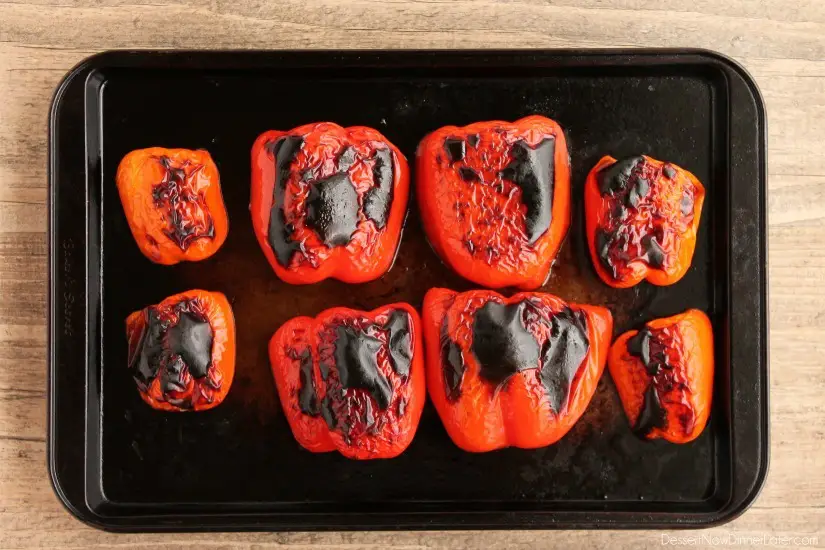 How to roast red peppers at home using a broiler.