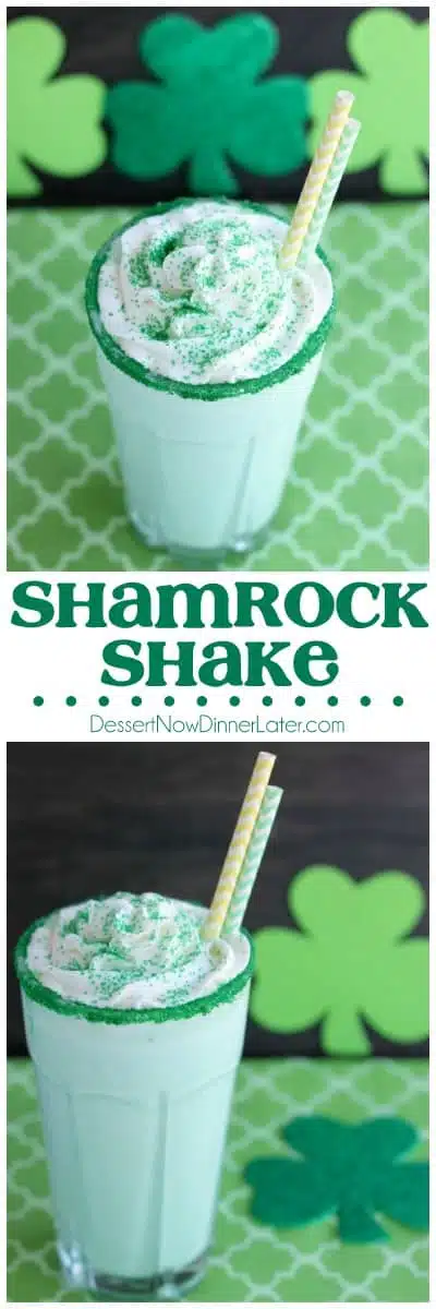 This Copycat McDonald's Shamrock Shake is minty, green, and topped with whipped cream! Perfect for St. Patrick's Day!