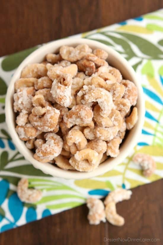 These Coconut Cashews, inspired by Trader Joe's, are made with coconut milk, coconut oil, sugar, and coconut flakes to create some incredibly delicious candied nuts!